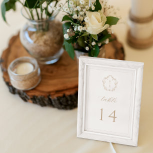 Vintage-Monogrammwappen Beige Hochzeitstischnummer Programm