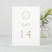 Vintage-Monogrammwappen Beige Hochzeitstischnummer Programm (Stehend Vorderseite)