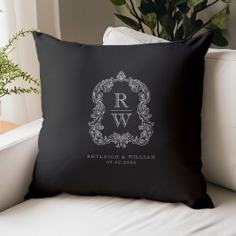 Vintage-Monogrammwappen Namen Schwarze Weiße Hochz Kissen