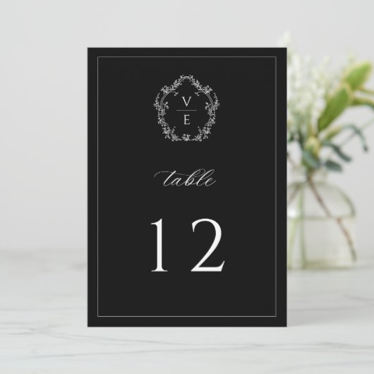 Vintage-Monogrammwappen Schwarze Hochzeitstisch-Nu Programm (Stehend Vorderseite)