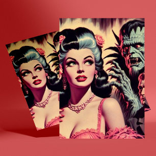 Vintage-Monster-Horror-Girl Postkarte