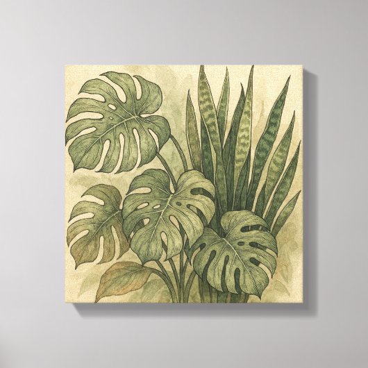 Vintage Monstera und Schlange Pflanze Botanische F Leinwanddruck (Vorderseite)