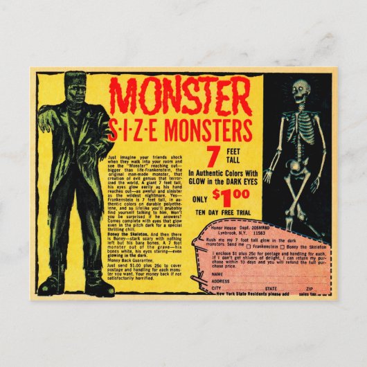 Vintage Monsterwerbung Postkarte (Vorderseite)