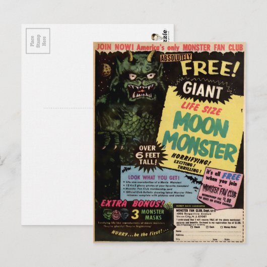 Vintage Monsterwerbung Postkarte (Vorne/Hinten)