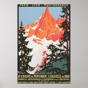 Vintage Mont Blanc Reiseplakat Druck, Chamonix Poster