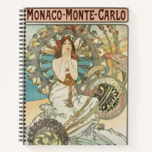 Vintage Mont-Carlo Poster von Alphonse Mucha Notizblock