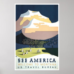 Vintage Montana Plakat See America Reise Kunst