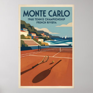 Vintage-Monte-Carlo-Tennisdruck - Sandplatz mit Poster