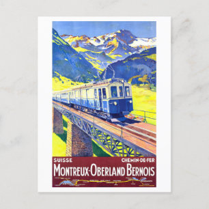 Vintage Montreux-Oberland Bernois Reiseplakat Postkarte