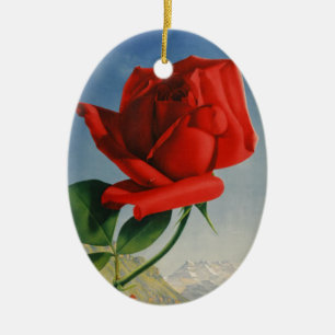 Vintage Montreux Rote Rose Schweiz Genfersee Keramik Ornament