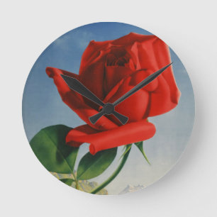 Vintage Montreux Rote Rose Schweiz Genfersee Runde Wanduhr