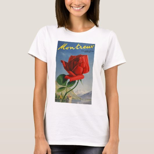 Vintage Montreux Rote Rose Schweiz Genfersee T-Shirt (Vorderseite)