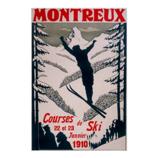 Vintage Montreux Ski Retro Swiss Alps Poster (Vorderseite)