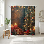 Vintage Moody Weihnachtsbaum & Kerze  Duschvorhang