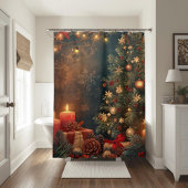Vintage Moody Weihnachtsbaum & Kerze  Duschvorhang