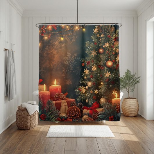 Vintage Moody Weihnachtsbaum & Kerze  Duschvorhang