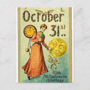VIntage Moon Man Halloween Grüße Postkarte