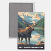 Vintage Moose at Rocky Mountain National Park Magnet (Vorderseite/Rückseite)