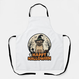 Vintage-Mops-Frohe-Halloween-Hexenhut-Shirt-Design Schürze