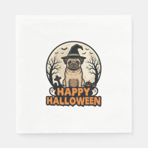 Vintage-Mops-Frohe-Halloween-Hexenhut-Shirt-Design Serviette