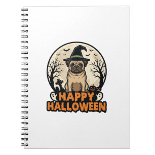 Vintage-Mops-Happy-Halloween-Hexenhut-Shirt-Design Notizblock