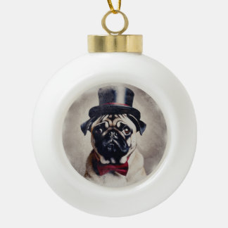Vintage-Mops in Smoking Keramik Kugel-Ornament