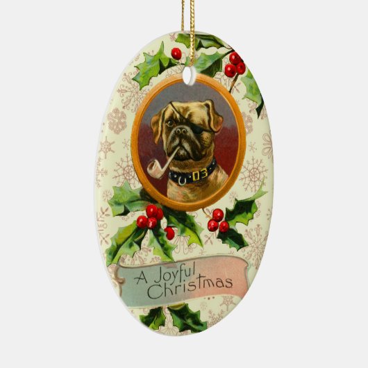 Vintage Mops-Weihnachtsverzierung Keramik Ornament (Rechts)