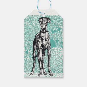 Vintage Moriz Jung Greyhound Art Türkis Hintergrun Geschenkanhänger