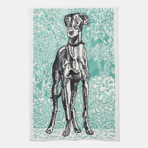 Vintage Moriz Jung Greyhound Art Türkis Hintergrun Geschirrtuch