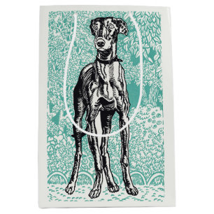 Vintage Moriz Jung Greyhound Art Türkis Hintergrun Mittlere Geschenktüte