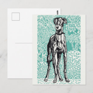 Vintage Moriz Jung Greyhound Kunst Teal Hintergrun Postkarte