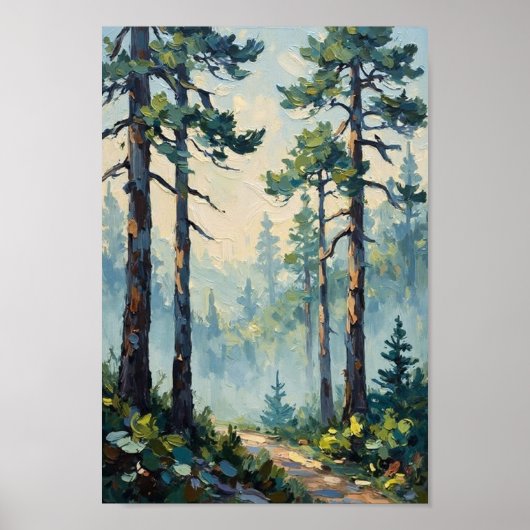 Vintage Morning Mist Waldkunst Poster (Vorne)