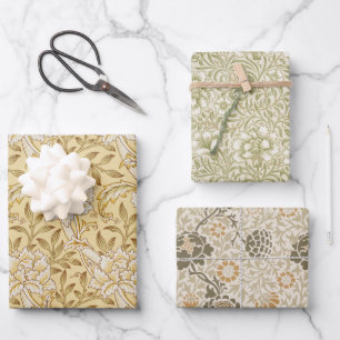 Vintage Morris Brown Floral Beige Blumenmuster Geschenkpapier Set