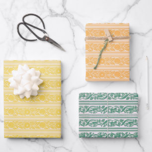 Vintage Morris Orange Gelb Grün Streifenmuster Geschenkpapier Set