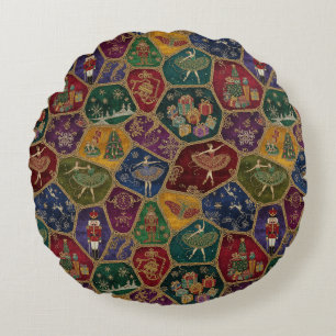 Vintage-Mosaik-Nussknacker-Ballett-Festtags-Person Rundes Kissen