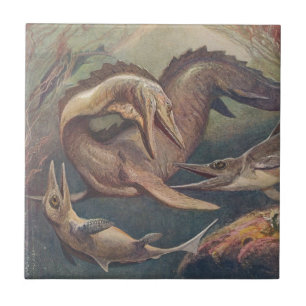 Vintage-Mosasaurus vs. Ichthyosaurier-Druck Fliese