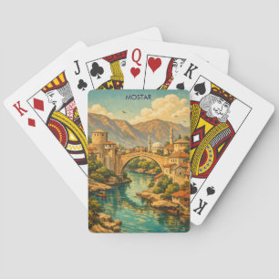 Vintage Mostar Bosnien Stari Most Brücke Balkan Spielkarten