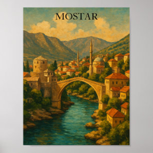 Vintage Mostar Bridge Bosnien Travel Poster