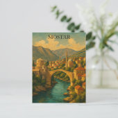 Vintage Mostar Bridge Bosnien Travel Postkarte (Stehend Vorderseite)