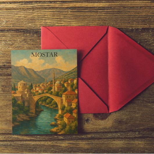Vintage Mostar Bridge Bosnien Travel Postkarte