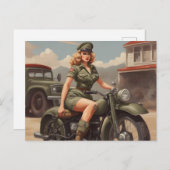 Vintage Motercycle-Frau Postkarte (Vorne/Hinten)