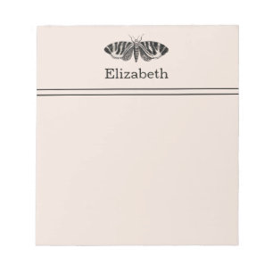Vintage Moth EleganBlack and Buff mit Namen Notizblock
