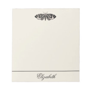 Vintage Moth Illustration Black Beige Personalisie Notizblock