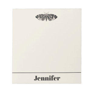 Vintage Moth Illustration Black Beige Personalisie Notizblock
