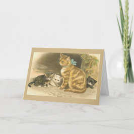 Vintage Mother Cat and Kittens Note Card Karte