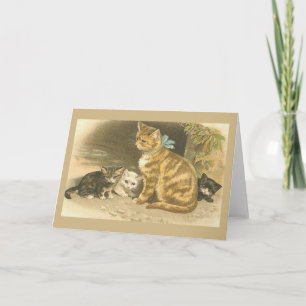 Vintage Mother Cat and Kittens Note Card Karte