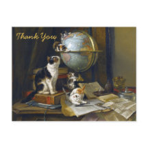 Vintage Mother Cat Kittens World Globe Thank You