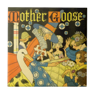 Vintage Mother Goose liest Kindern vor Fliese