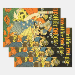 Vintage Mother Goose liest Kindern vor Geschenkpapier Set