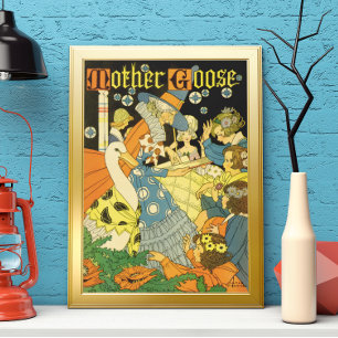 Vintage Mother Goose liest Kindern vor Poster
